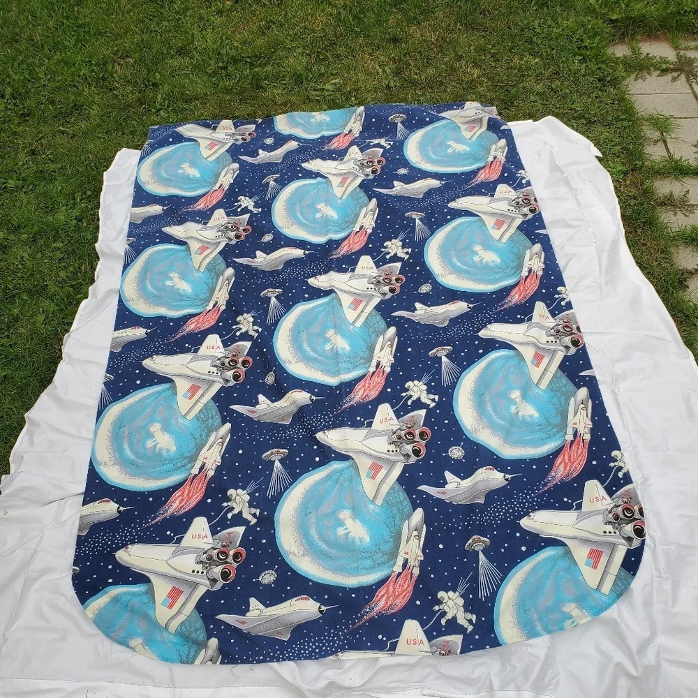Vintage USA Blanket Space Rockets Astronaut Blue 62" L x 45"